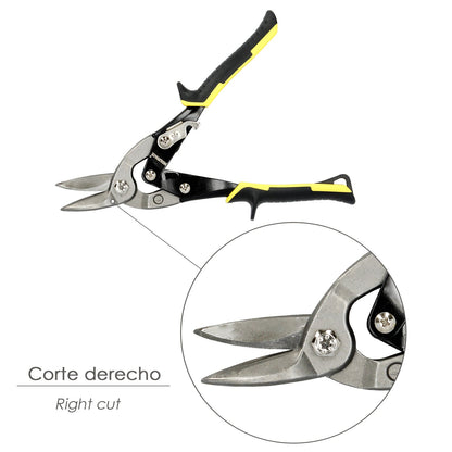 Tijeras Chapa Corte Derechas 250 mm. Hoja Acero Al Carbono, Mangos Engomados, Con Dientes Serrados, Cortachapa, Tijera Aviacion