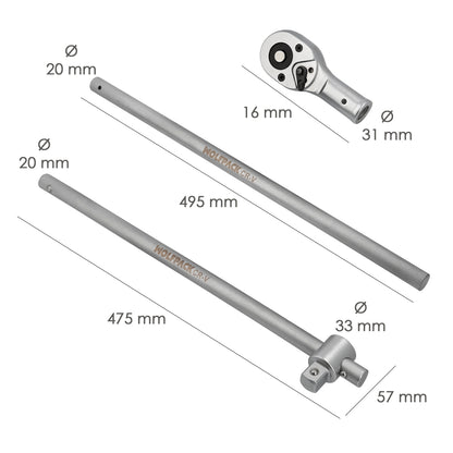 Conjunto de soquetes de aço cromo vanádio com 21 peças 3/4" Plus com maleta.