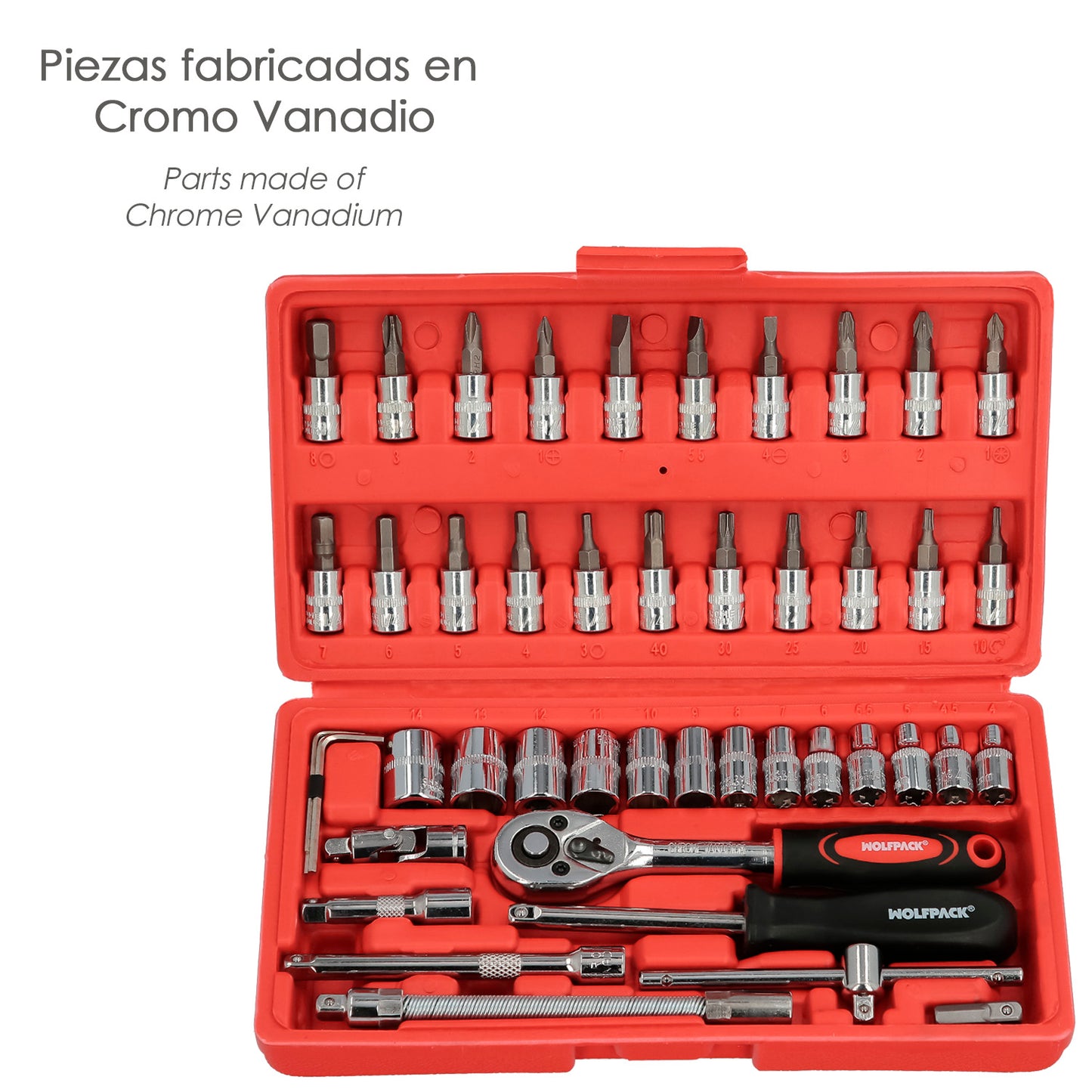 Conjunto de chave de soquete e broca 1/4" 46 peças. Com adaptador. Cromo vanádio, kit de chave de combinação, kit de catraca, conjunto de chave de soquete