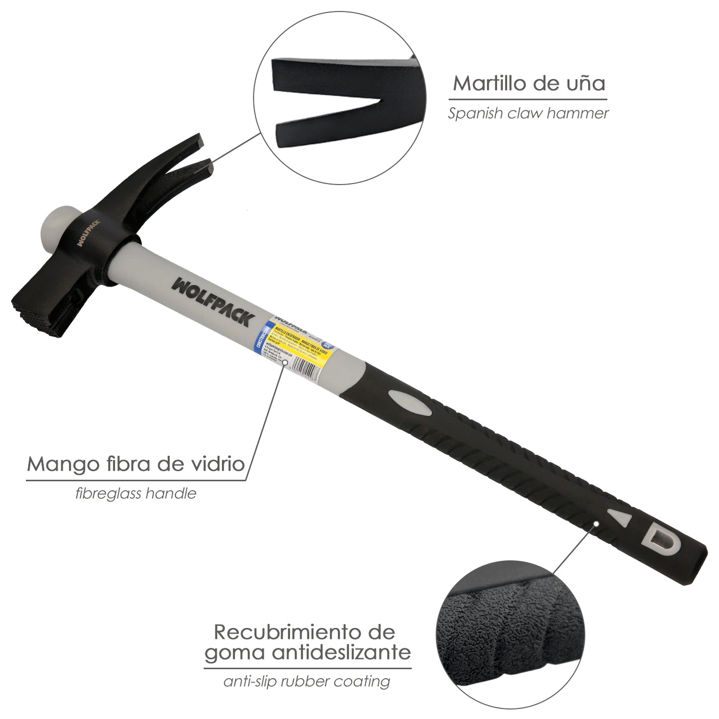 Martelo de formação magnética de fibra de vidro Cabo de fibra de vidro com cabo antiderrapante. 700 gramas 50 cm.