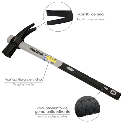 Martelo de formação magnética de fibra de vidro Cabo de fibra de vidro com cabo antiderrapante. 700 gramas 50 cm.