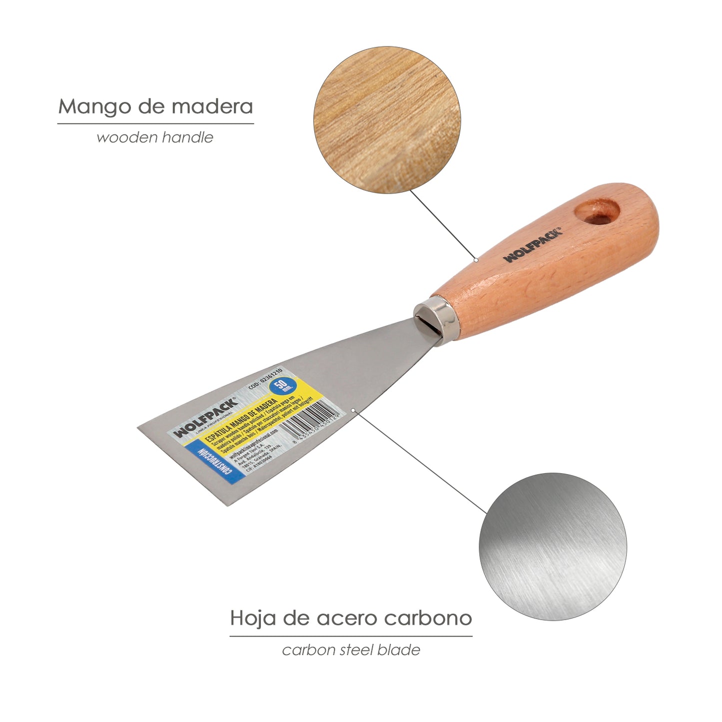 Espatula Mango Madera Hoja Acero 50 mm. Aplicar Yeso, Pintora, Masillas, Pladur, etc.