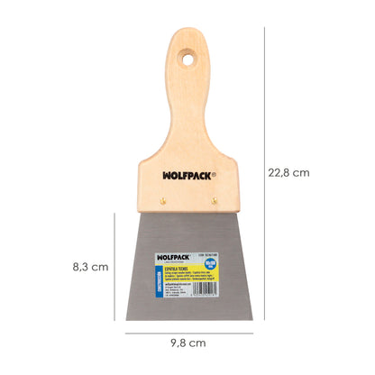 Espátula Cabo de Madeira Chapa de Aço 90 x 100 mm. Espátula de gesso, espátula de pintor, espátula de massa de vidraceiro, espátula de gesso cartonado, etc.