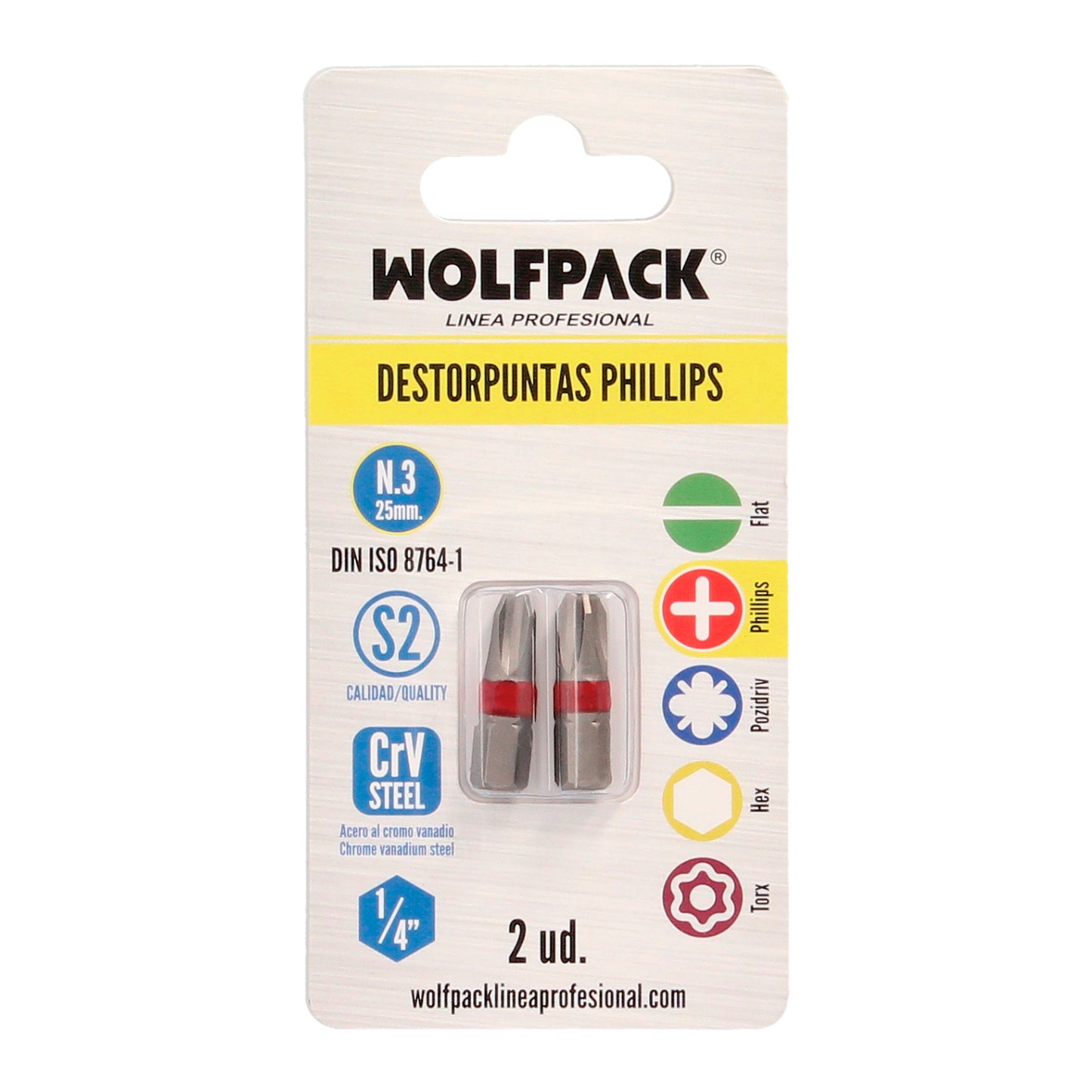 Chave de fenda Phillips nº 3 (2 peças). Aço Cromo Vanádio S2. Brocas Hexagonais, Removedores de Pontas,