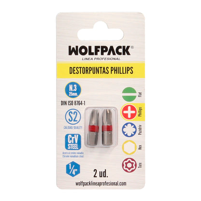 Chave de fenda Phillips nº 3 (2 peças). Aço Cromo Vanádio S2. Brocas Hexagonais, Removedores de Pontas,
