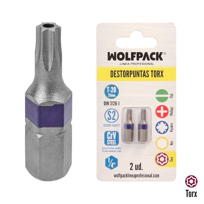 Bits de chave de fenda Torx 20 à prova de adulteração (2 peças). Aço Cromo Vanádio S2. Brocas Hexagonais, Removedores de Pontas,