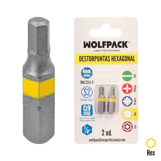 Puntas Destornillador Hexagonal 4,0 mm. (2 Piezas). Acero S2 al Cromo Vanadio. Puntas Hexagonales, Destorpuntas,
