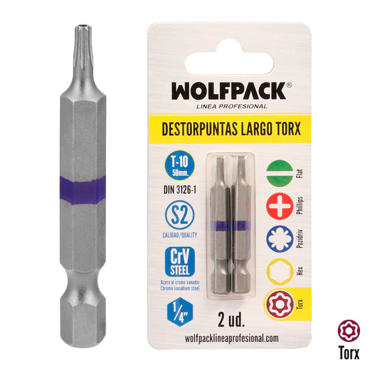 Puntas Largas Destornillador Torx T10 (2 Piezas). Acero S2 al Cromo Vanadio. Puntas Hexagonales, Destorpuntas,