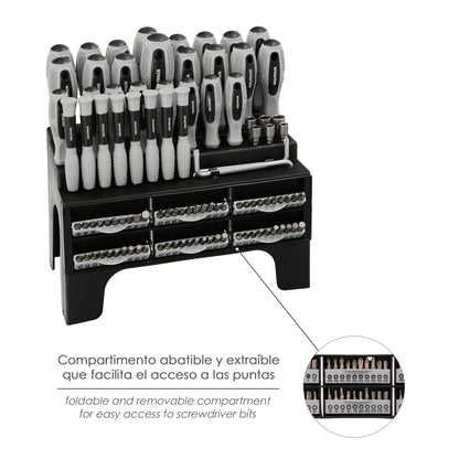 Conjunto de chave de fenda/removedor de bits 100 peças com suporte de exposição