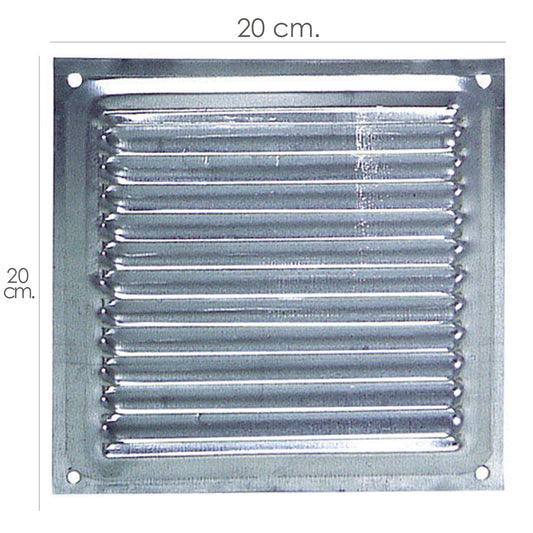 Grelha de ventilação aparafusada 20x20 cm. Alumínio