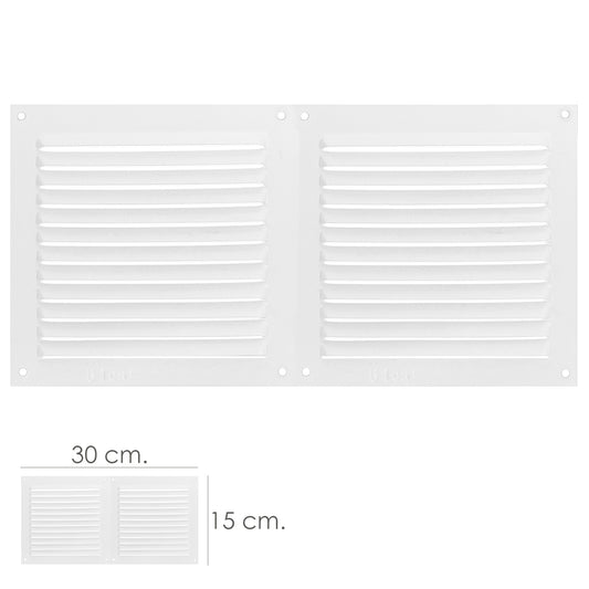 Grelha de ventilação dupla aparafusada 30x15 cm. Cor branca