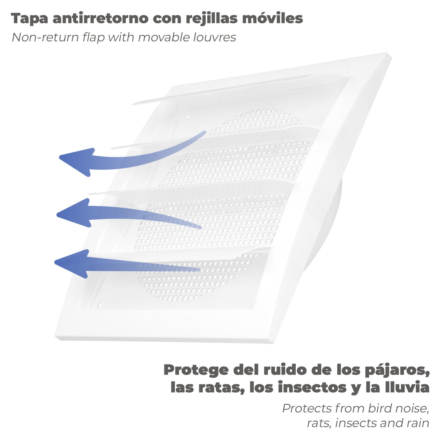 Rejilla De Plastico Con Malla Posterior Y Lamas Movibles 20x20 cm