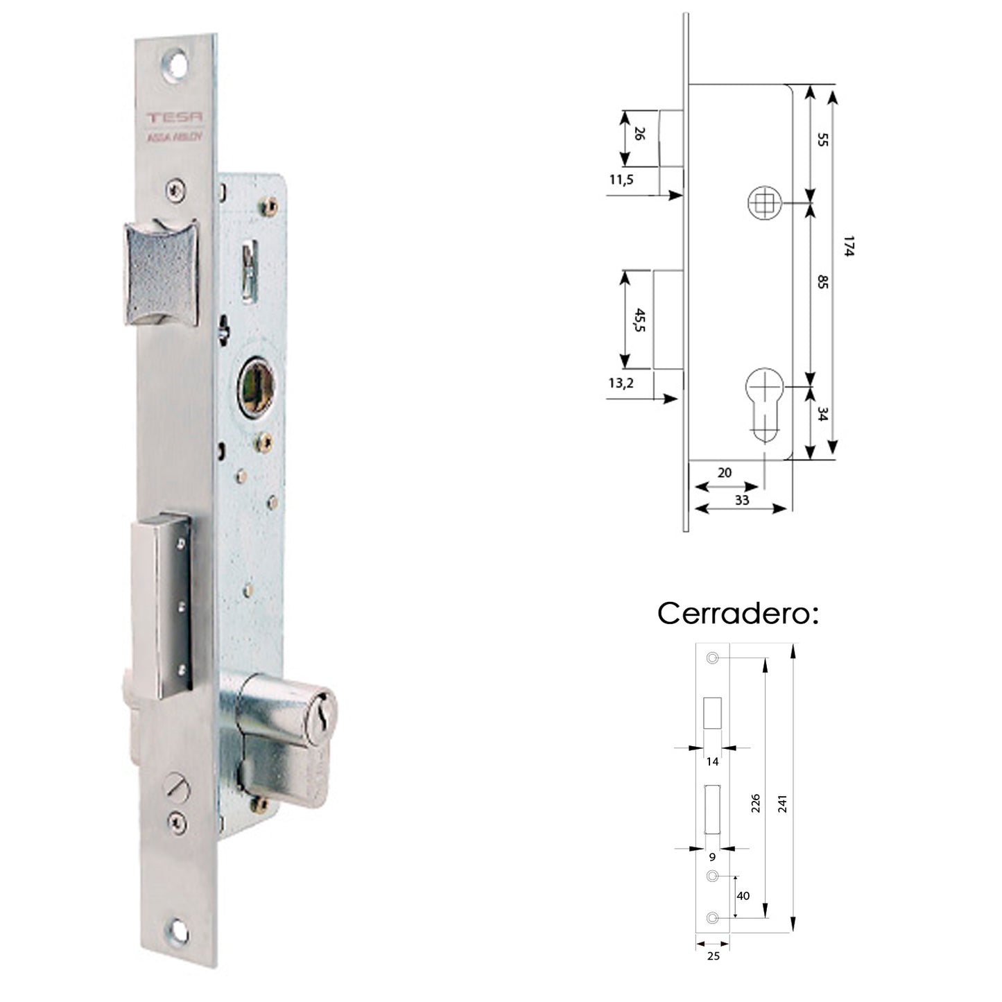 Cerradura Tesa 2210/28/ai    Sin Gancho