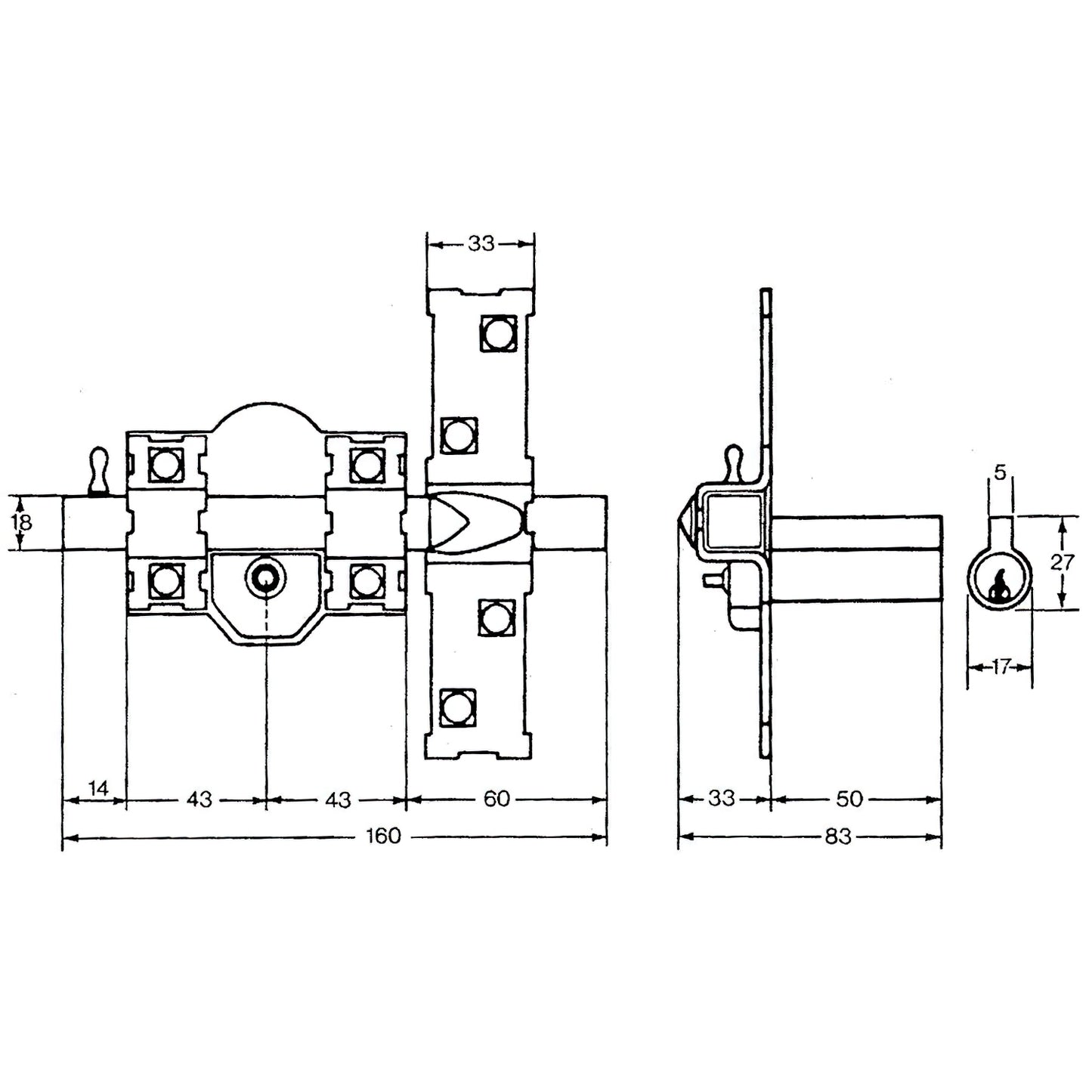 Cerrojo Fac 305-r/ 80-n/ derecha