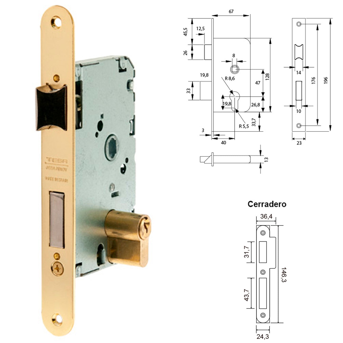 Cerradura Tesa 2010-p-hl/40  Canto Redondo