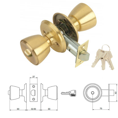 Maçaneta MCM 501B com chave e entrada para fechadura em latão 70 mm.