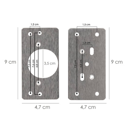 Placas de Reparacion Bisagras Cazoleta 4,7x9 cm. 2 piezas. Placa Repara Puertas, Placa Reparación Bisagras Mueble