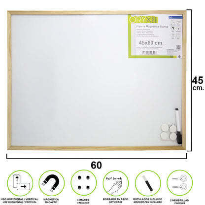 Quadro Magnético Branco 45x60 cm. Com marcador e 4 ímãs