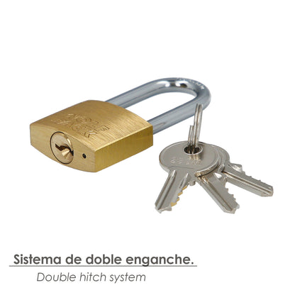 Cadeado de arco longo de latão com chave igual 30 mm. nº 2