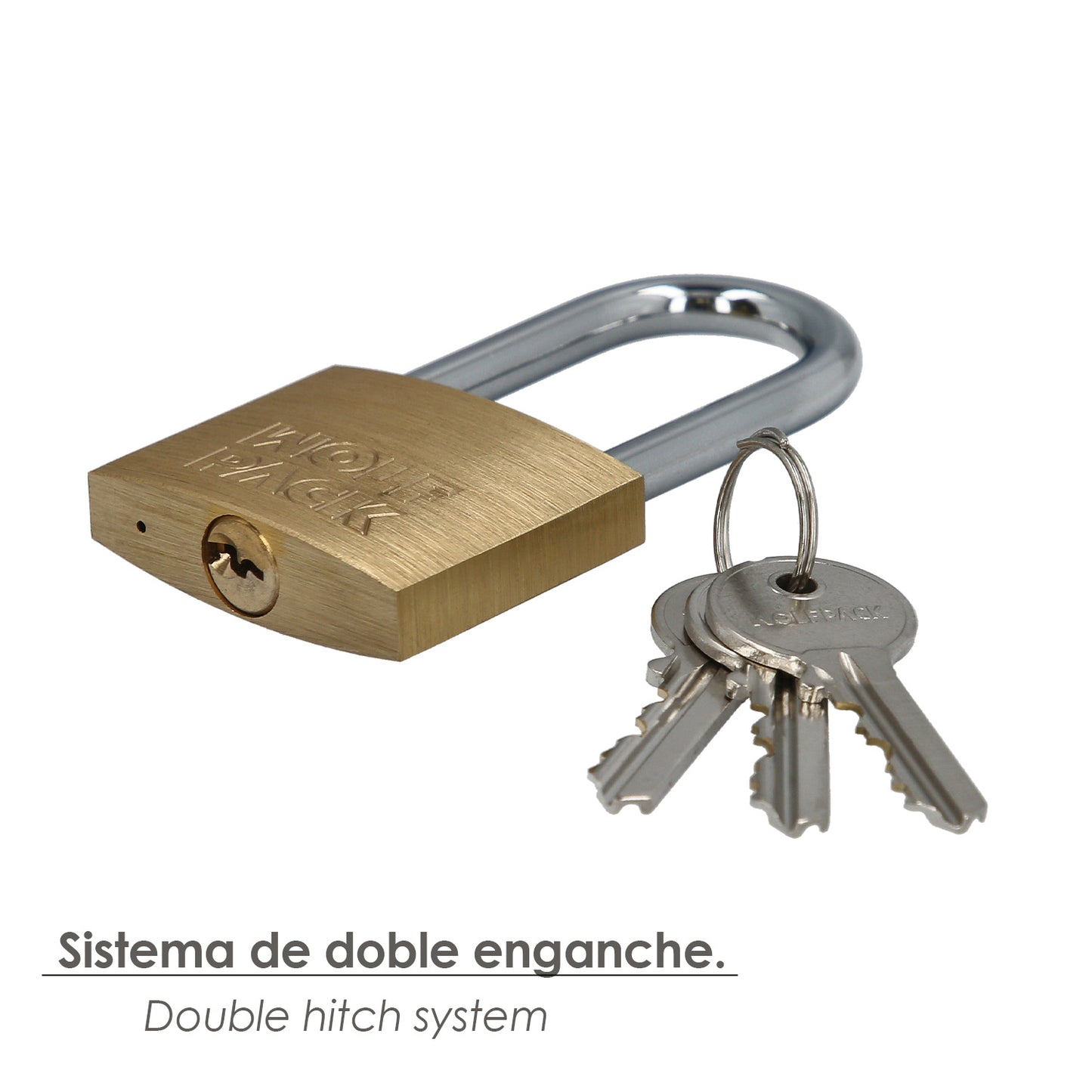 Cadeado de arco longo de latão com chave igual 50 mm. nº 1