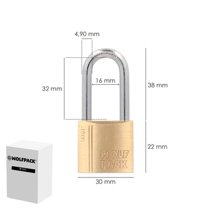 Cadeado de latão de arco longo 60 mm. Arco Endurecido. Cadeado de mala, cadeado de armário, cadeado de porta