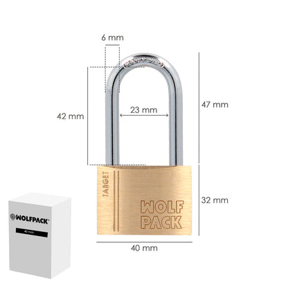 Cadeado de Latão com Arco Longo 40 mm. Arco Endurecido. Cadeado de mala, cadeado de armário, cadeado de porta