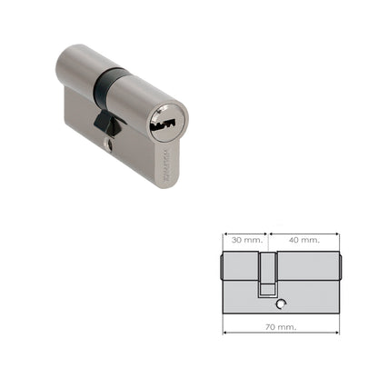 Cilindro Seguridad 30x40 mm. Leva Larga Niquelado Con 5 llaves