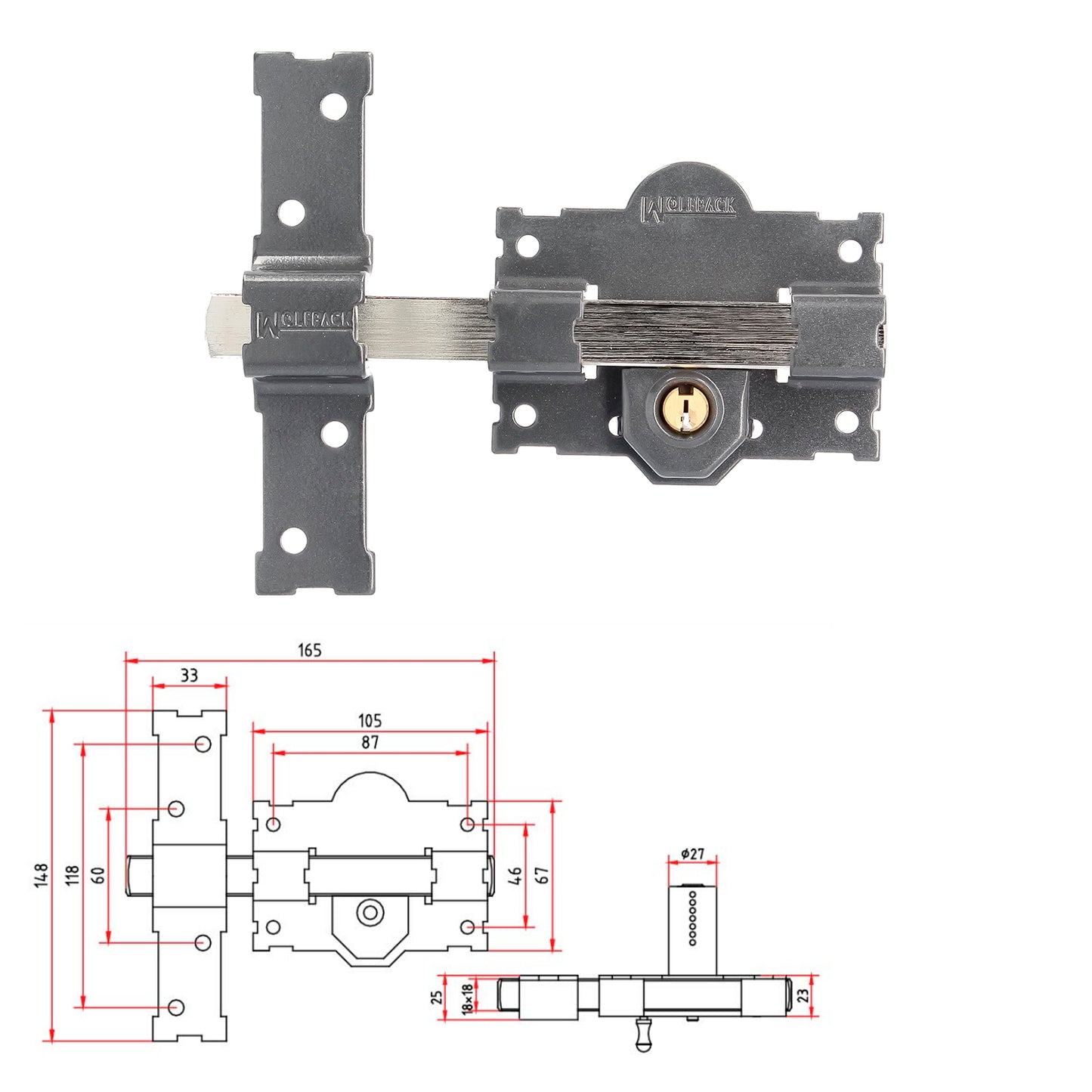 Parafuso B-1 chave e botão de pressão Pino de 161 mm Cilindro redondo de 50 mm