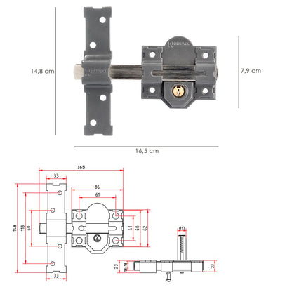 Parafuso b-8 chave 2 lados de 165mm cilindro pera de 50mm