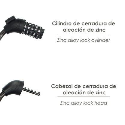 Cable Bicicleta Espiral Con Combinación. 12 mm. x 120 cm.