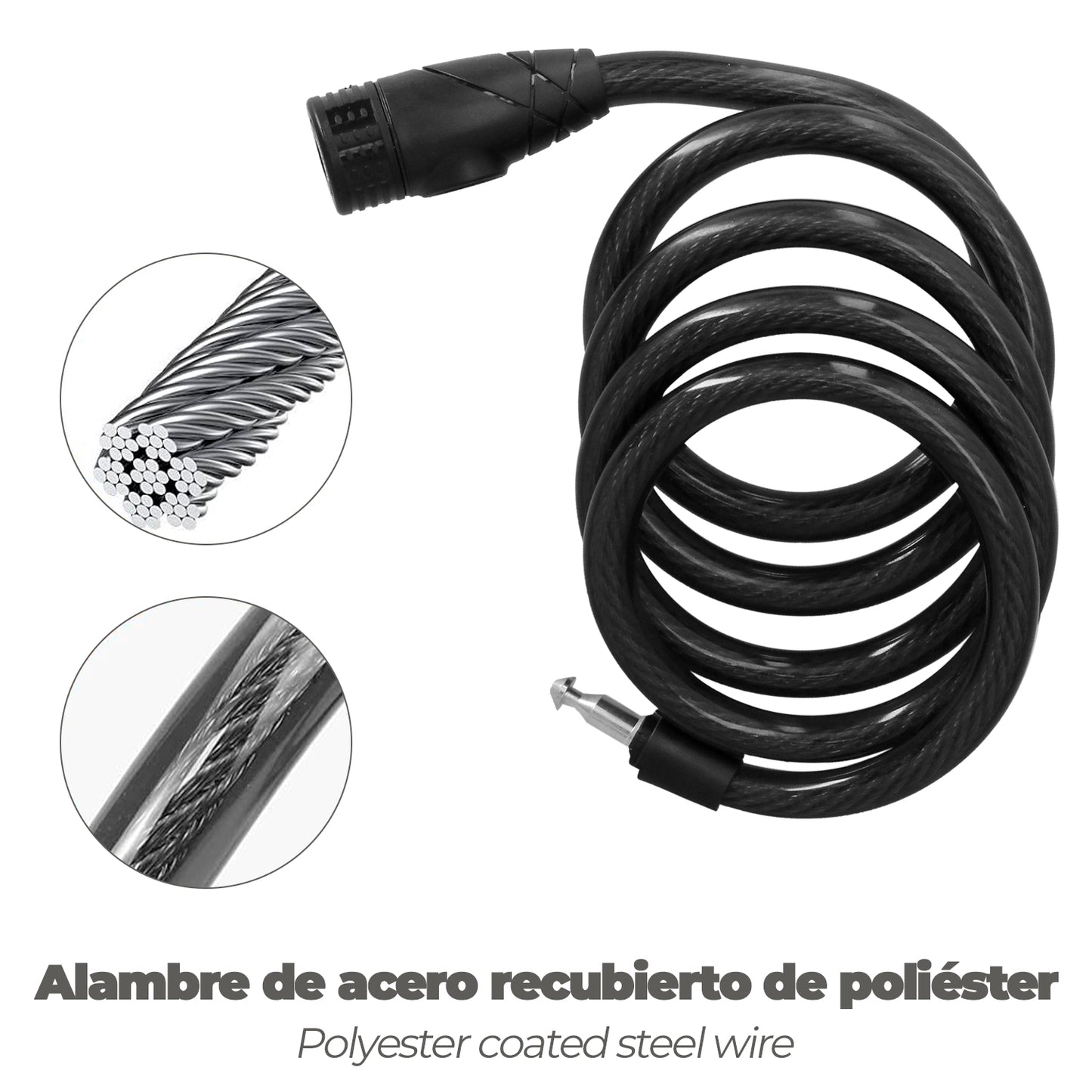 Cable Bicicleta Espiral Con Llave 12 Mm x 150 Cm