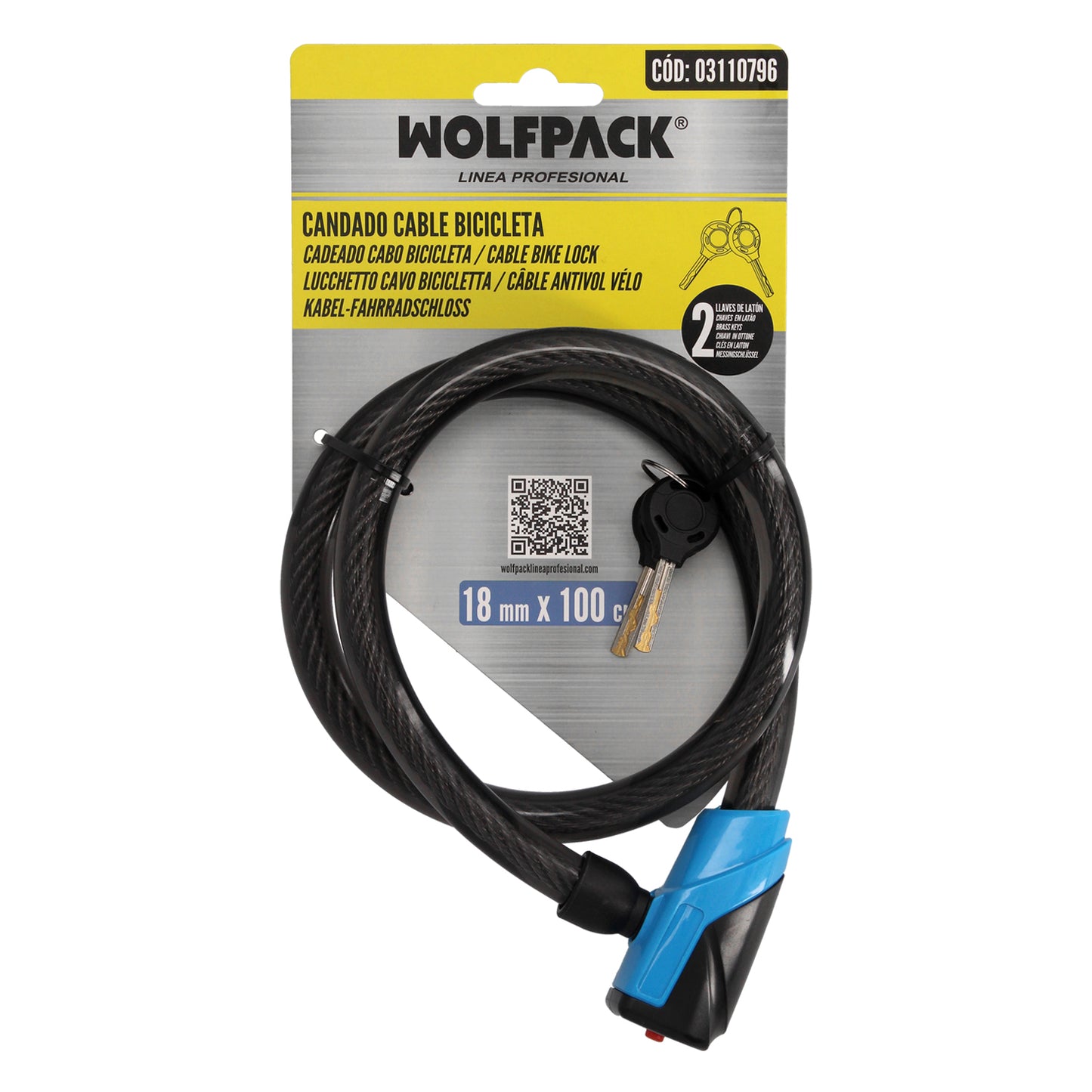 Candado Cable Bicicleta Llave Plana 18 Mm x 100 Cm