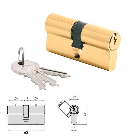 CVL 5990 Cilindro 26x26 / Latão Polido Came Curto