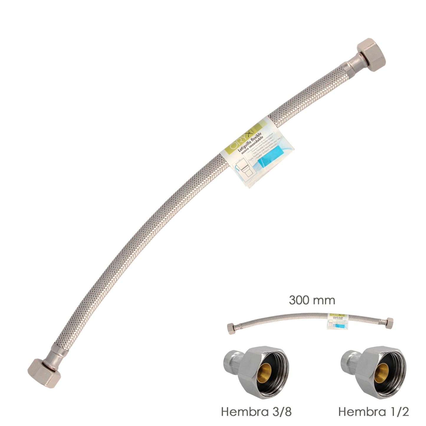 Latiguillo Flexible Acero Inoxidable Hembra 3/8 - Hembra 1/2 - 300mm