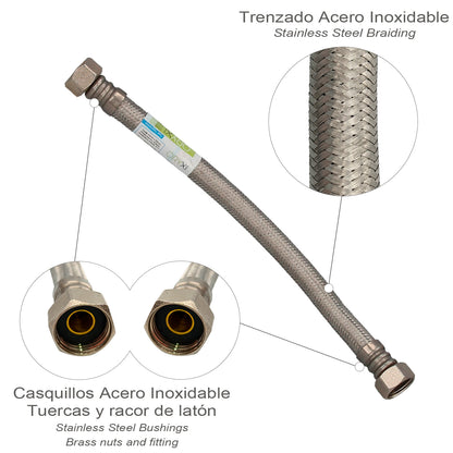 Fêmea Thermo de aço inoxidável reforçada flexível 1/2" da mangueira - fêmea 1/2" comprimento 300 milímetros