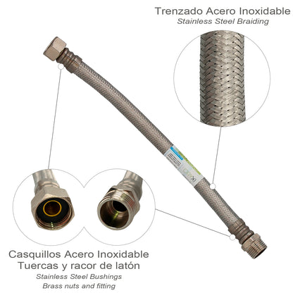 Homem Thermo de aço inoxidável reforçado flexível 1/2" da mangueira - fêmea 1/2" comprimento 300 milímetros