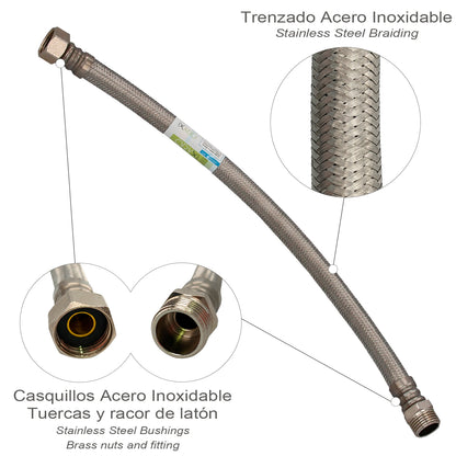 Homem Thermo de aço inoxidável reforçado flexível 1/2" da mangueira - fêmea 1/2" comprimento 400 milímetros