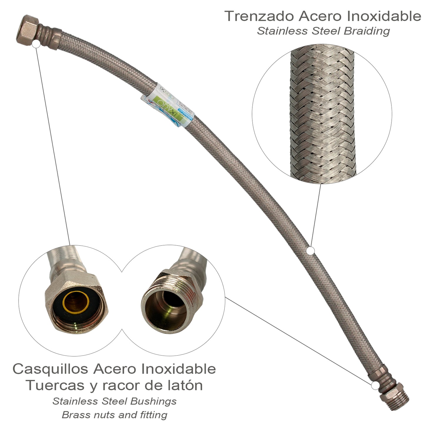 Homem Thermo de aço inoxidável reforçado flexível 1/2" da mangueira - fêmea 1/2" comprimento 500 milímetros