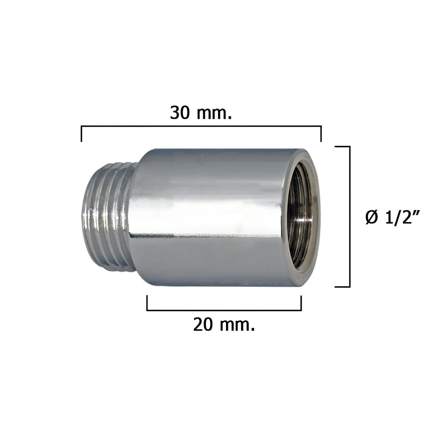 Extensão redonda cromada 1/2" x 20