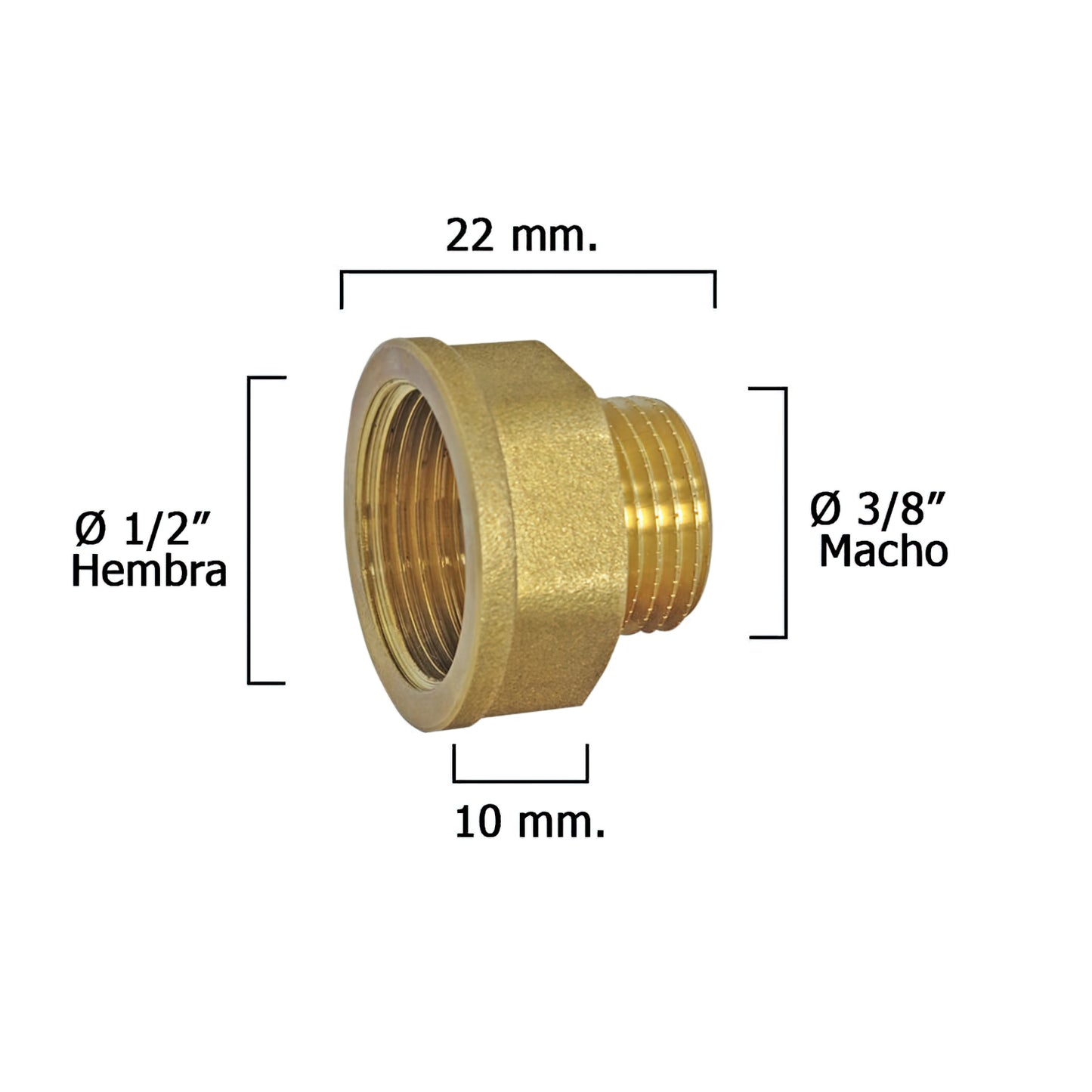 Extensão Hexagonal Redução Polida 3/8 Macho - 1/2 Fêmea x M10