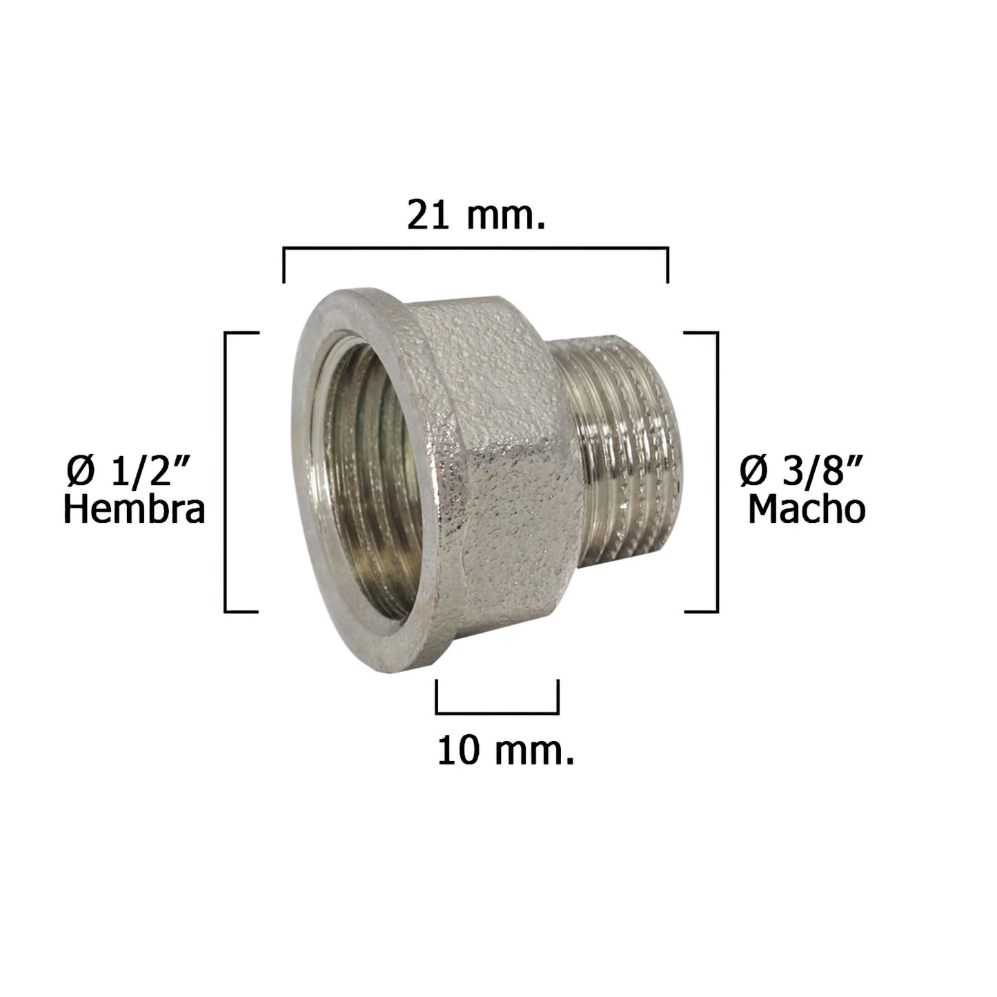 Extensão Hexagonal Cromada Redução 3/8 Macho - 1/2 Fêmea x M10