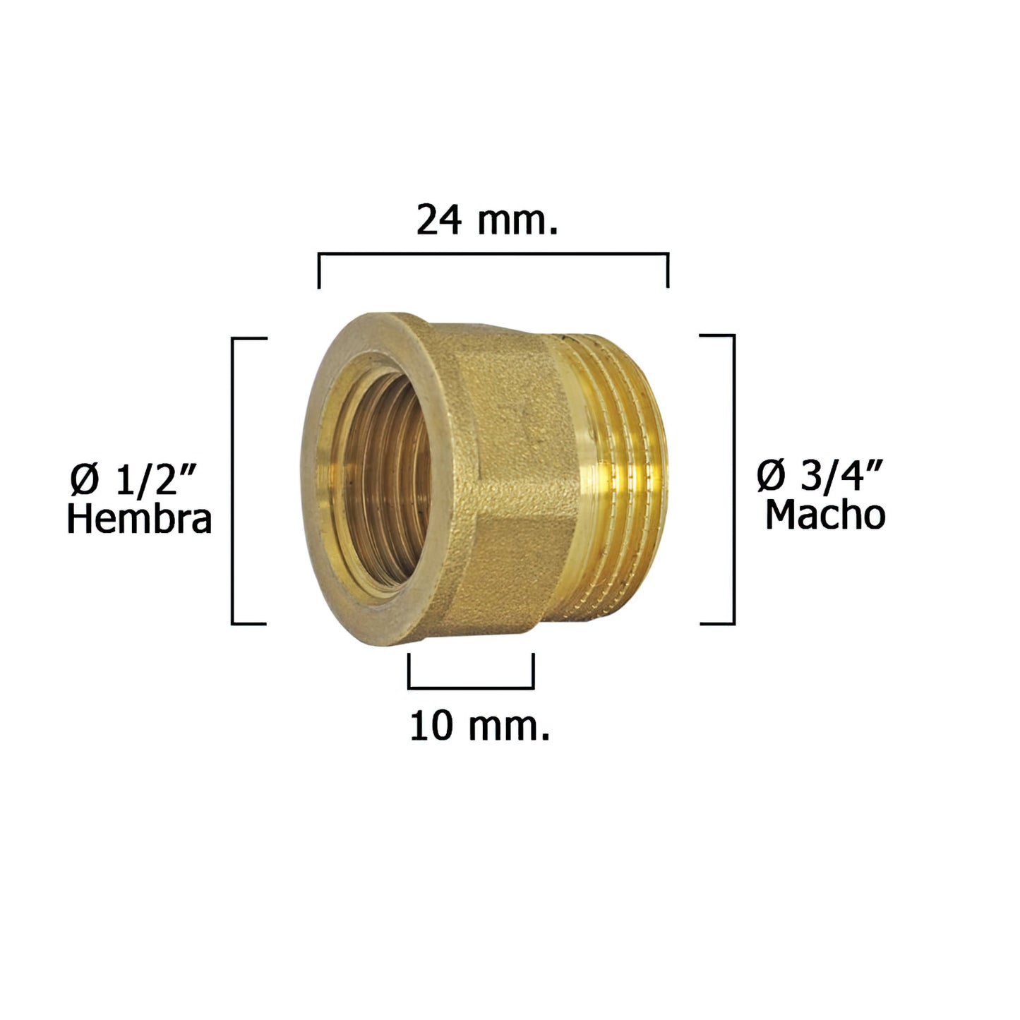 Extensão Hexagonal Redução Polida 3/4 Macho - 1/2 Fêmea x M10