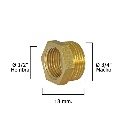 Redução hexagonal polida 3/4 macho x 1/2 fêmea