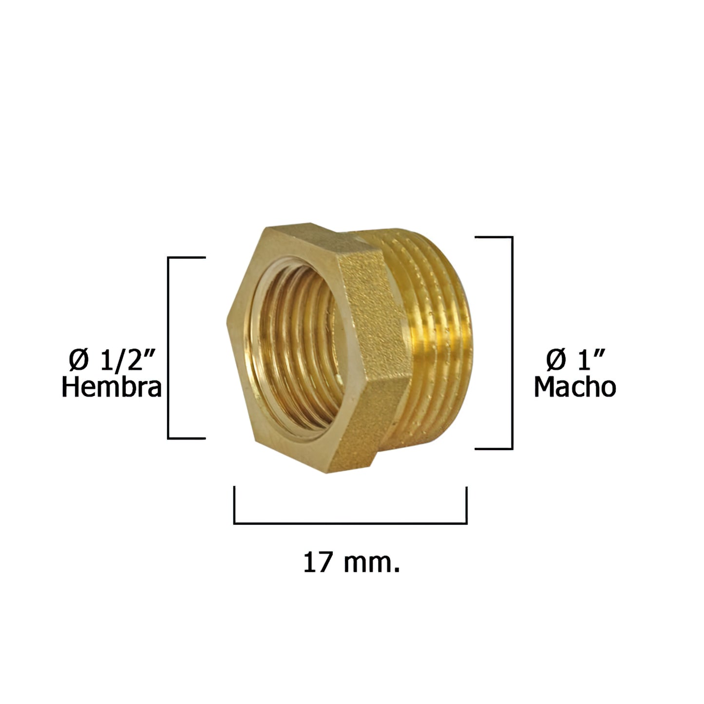 Redutor sextavado polido 1" macho x 1/2" fêmea