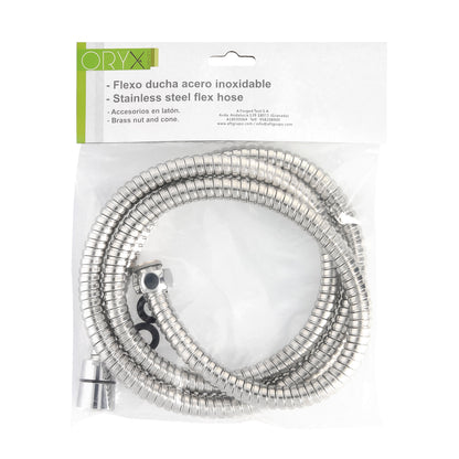 Flexo / Manguera Ducha Acero Inoxidable 2,00 Metros Accesorios de Latón. Flexible, Resistente a Torceduras, Conexión Estandar