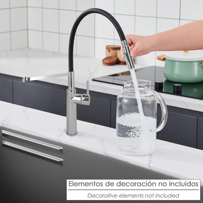 Monomando Fregadero Flexible Con Soporte Grifo Flexible Chorro Aireado, Chorro Rociado. Grifo Cocina, Grifo Alto,Grifo Fregadero