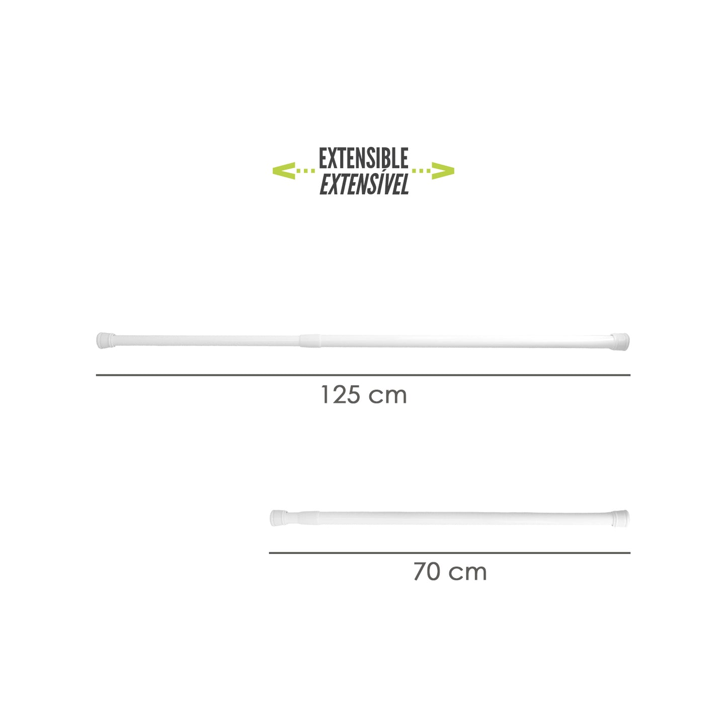 Barra Para  Cortina Ducha Extensible Aluminio Blanco 70 a 125 cm.