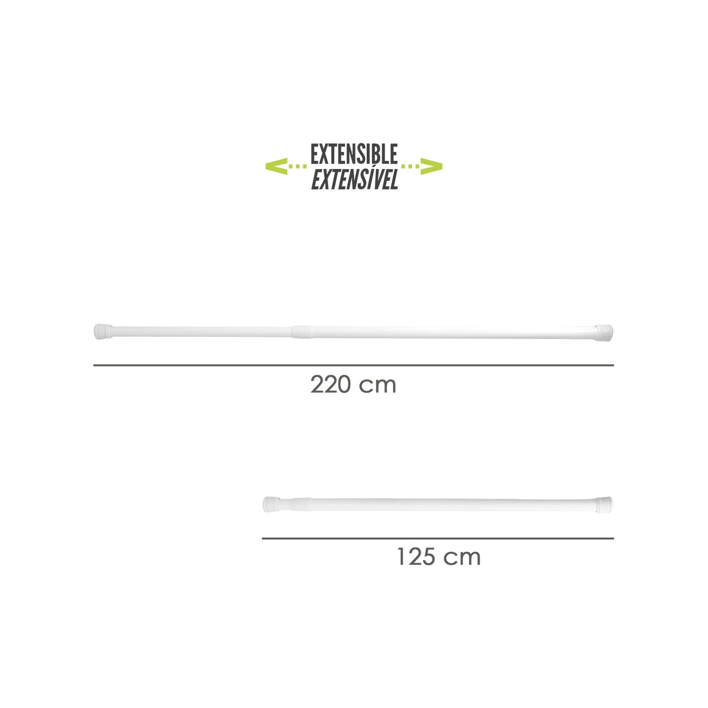 Barra Para  Cortina Ducha Extensible Aluminio Blanco 125 a 220 cm.