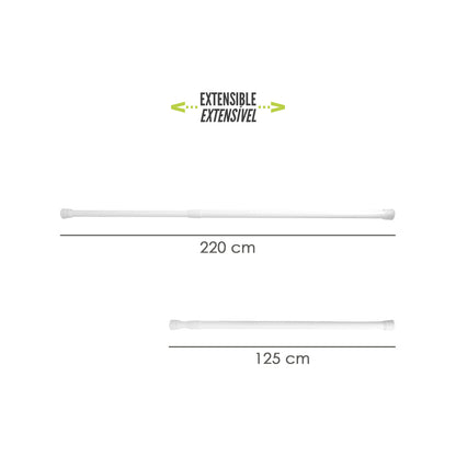 Barra Para  Cortina Ducha Extensible Aluminio Blanco 125 a 220 cm.