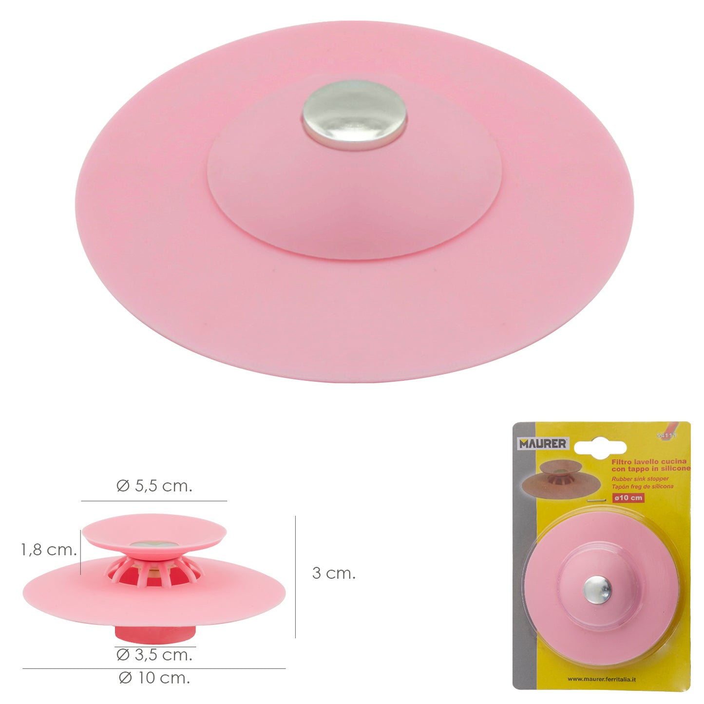 Bacia de Banheira de Silicone Tampão Pia Universal Com Cesto Ø 10 cm.